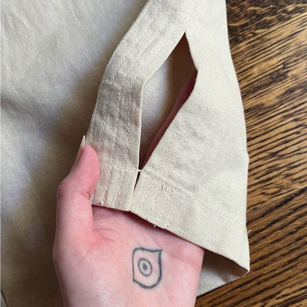 Ecru Linen Button Down, Collarless With Mother Of… - image 5